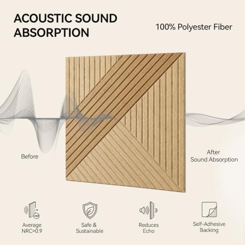 PIWA Decorative Acoustic Panels, 6 Pack Oak Sound Absorbing Wall Art - Image 4