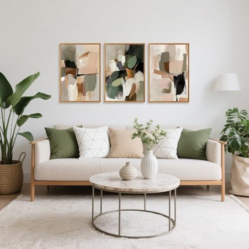 CHDITB Abstract Modern Framed Canvas Wall Art, Neutral Mid Century Painting - Image 2