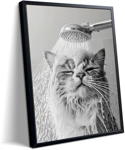 XYHYRA Framed Cat Bathroom Decor Funny Animal Bathroom Wall Art Black and White by Unknown