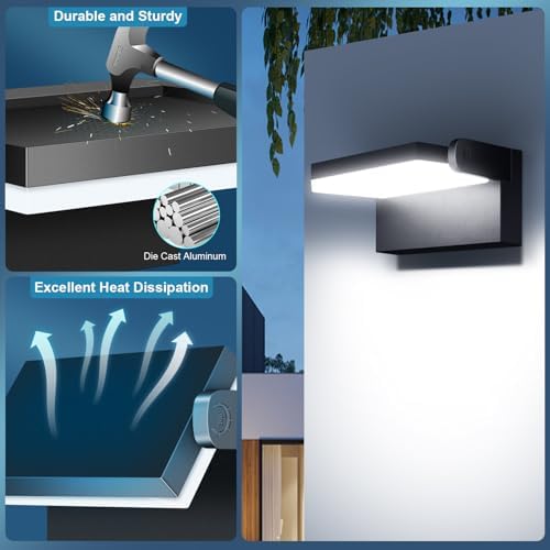 60W Outdoor LED Wall Light 360° Rotatable Panel 5000K IP65 2Pack - Image 4