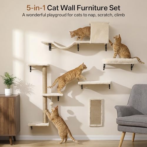 MEWANG Cat Wall Shelves, 5-in-1 Cat Wall Furniture Set - Image 3