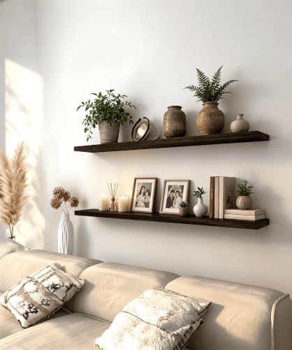 Brown Wood Floating Shelves for Wall Shelf 48 Inch Set of 4 - Image 4