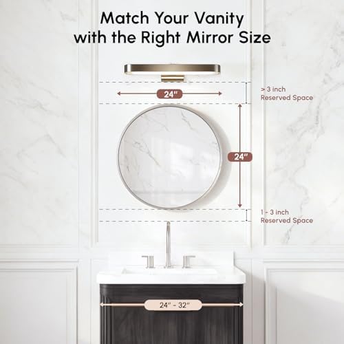 USHOWER 24 Inch Brushed Nickel Round Bathroom Mirror - Image 6