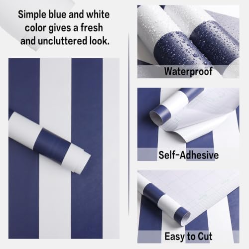 Jeweluck Blue Striped Wallpaper Peel and Stick Wallpaper 17.7”x196.8” - Image 5