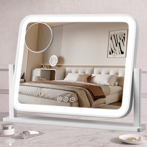 Vanity Mirror with Lights, 16.5"×12.2" LED Makeup Mirror, Rounded Frame by BEAROLVE