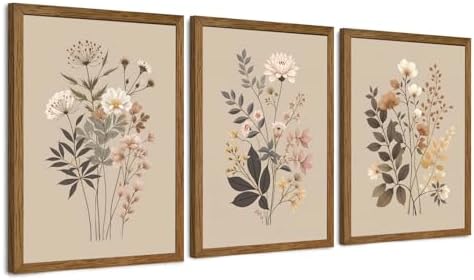 AVECCO 3 Piece Sage Eucalyptus Botanical Framed Canvas Wall Art 12x16 in by Unknown
