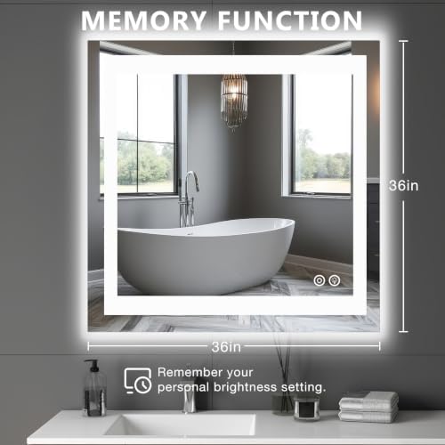 DUMOS 36.1"x36.1" LED Bathroom Mirror, Bathroom Vanity Mirror - Image 2