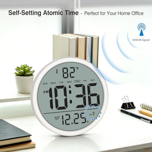 WallarGe Digital Atomic Wall Clock Battery Operated, 8 Inch Large Display - Image 2