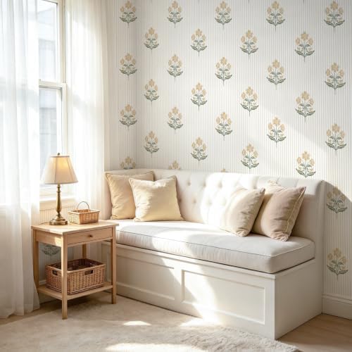 Safiyya Wallpaper Peel and Stick Beige Floral Contact Paper - Image 5