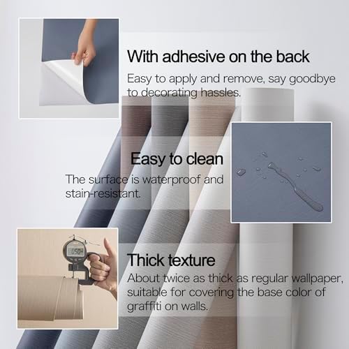 24"x393" Dark Blue Fabric Peel and Stick Linen Textured Wallpaper - Image 4