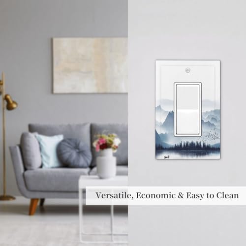 Decorative Outlet Covers Mountain Foggy Lake Boat Grey Blue Forest Birds 1 Gang - Image 7