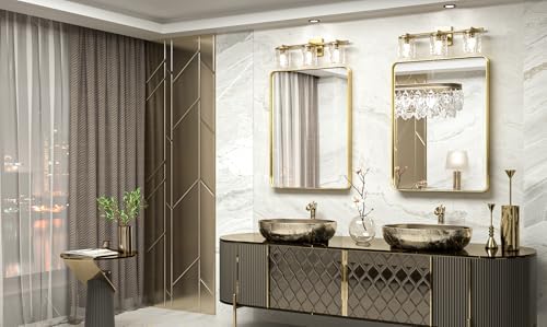 TokeShimi Bathroom Mirror for Wall 24 x 32 Inch Gold Brushed Brass Metal - Image 2