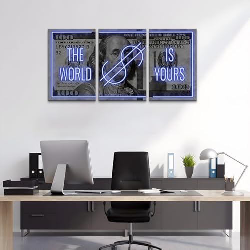Yatsen Bridge 3 Panels Dollar Wall Art The World is Yours Painting Old Money - Image 2