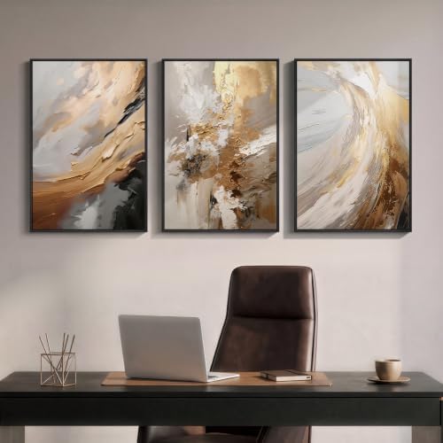 Framed Neutral Gold Abstract Wall Art - Image 4