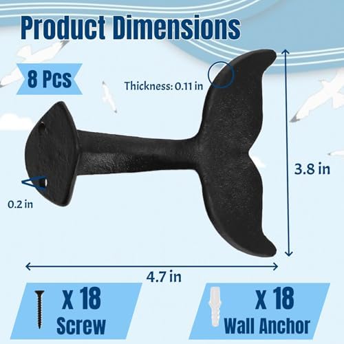 Set of 8 Whale Tail Wall Hooks, Heavy Duty - Image 2