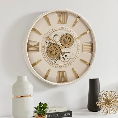 CLXEAST Mid Century Modern 24 Inch Moving Gear Walll Clock, Ivory &Gold by CLXEAST