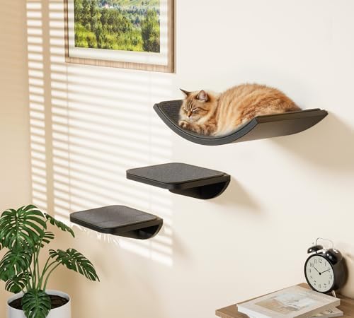 Grey Sisal-Padded Cat Wall Steps, Floating Wooden Cat Perch and Climbing Step - Image 6