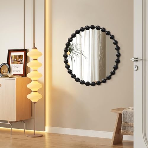 AAZZKANG Black Round Wall Mirror Metal Framed Beaded Mirrors Large 24" - Image 6