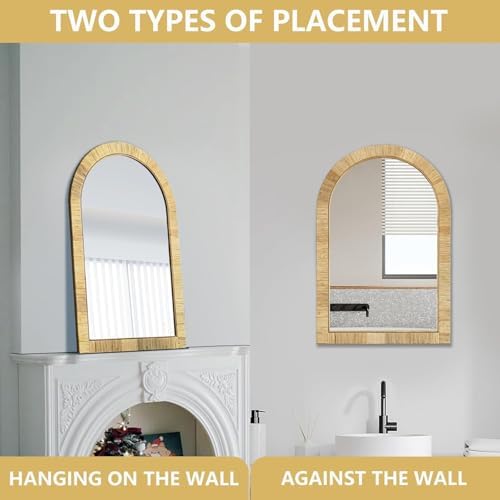 Decorative Rattan Wall Mirror, Boho Bathroom Modern Makeup Mirror, Rustic Wall - Image 3