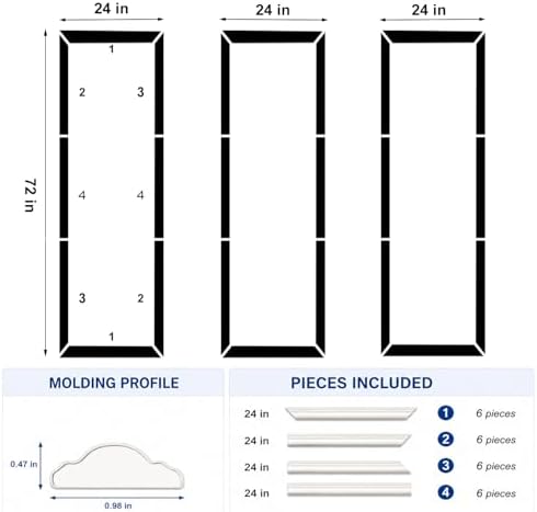 3 Set Peel and Stick Wall Molding Kit, Pre Cut Wainscoting Panels - Image 2