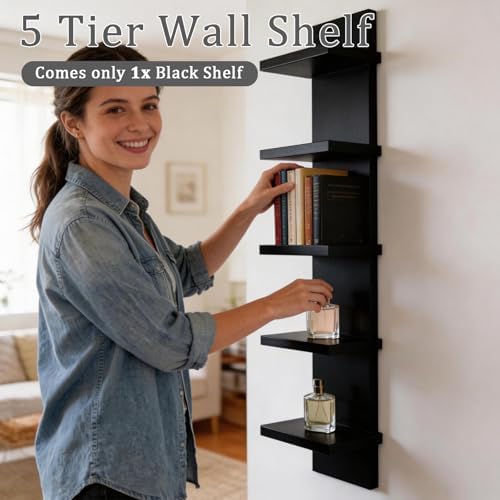 5 Tier Wall Shelf Unit, Decorative Wall Mount Vertical Shelving, Smooth - Image 4