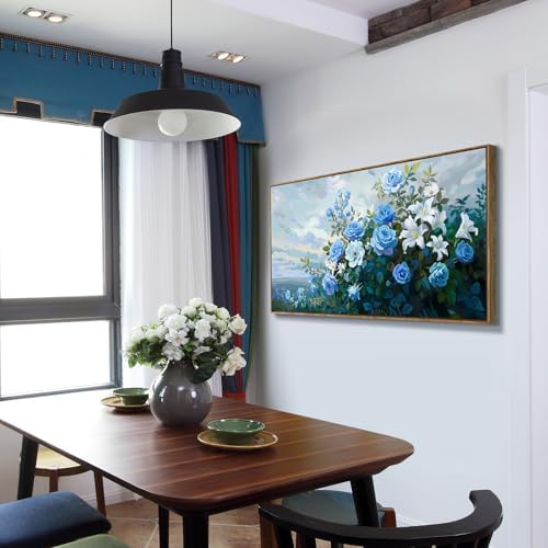 Nicetop Large Frame Blue White Flowers Canvas Wall Art - Image 5