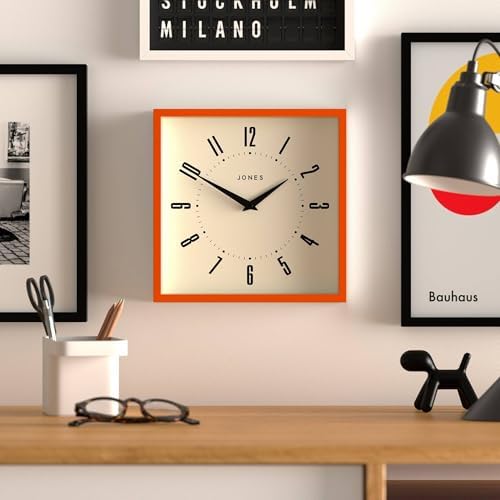JONES CLOCKS® Box wall Clock | Retro Square Clock | 10" | Orange | Easy to Read - Image 3