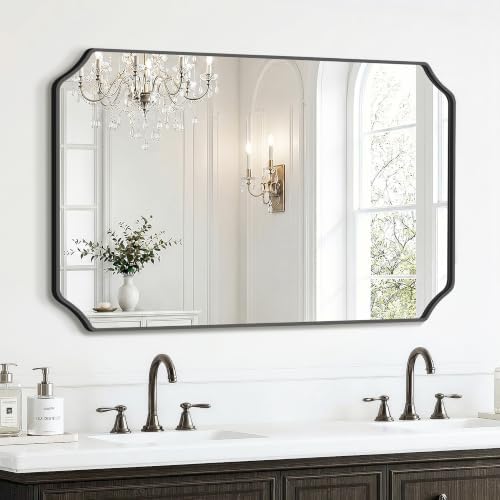 Delma Bathroom Vanity Mirror, Scalloped Round Corner Wall Mirror, by Delma