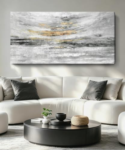 Nicetop 58x29" Large Black and White Abstract Coastal Wall Art by Nicetop