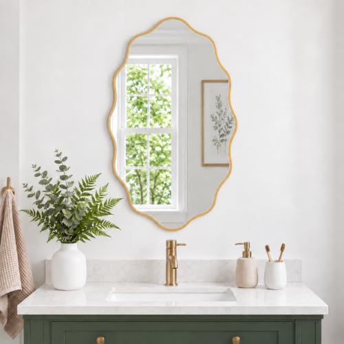 PERFNIQUE Gold Scalloped Mirror, Hanging Leaning by PERFNIQUE