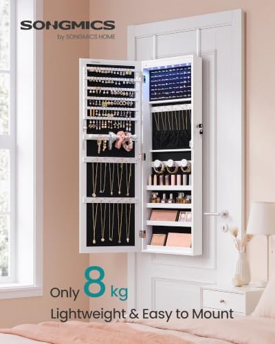 SONGMICS Jewelry Cabinet, Wall or Door Mounted Armoire, 6 LED Lights - Image 2