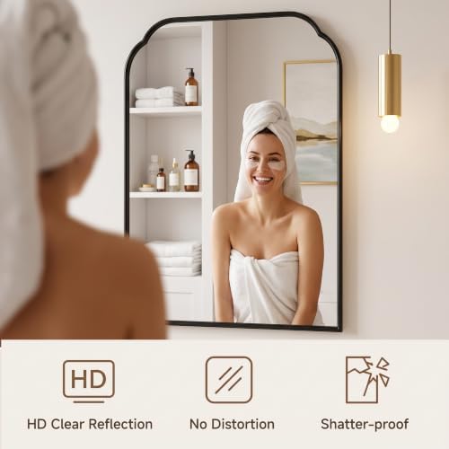36"x24" Black Bathroom Scalloped Mirror, Rust-Proof Metal Frame - Image 4