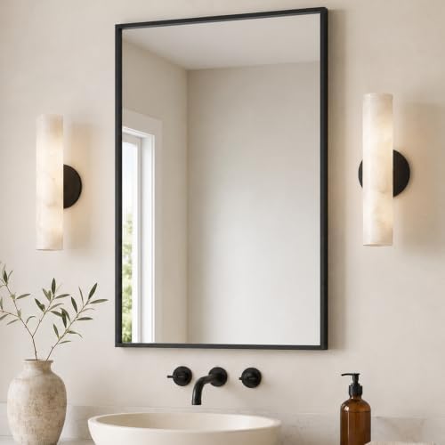 24 x 36 Inch Matte Black Framed Rectangle Bathroom Vanity Mirror by Pocetry