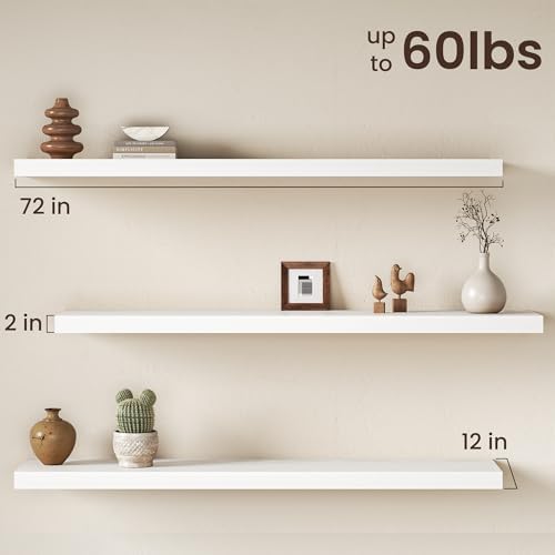 Fun Memories 72 Inch Floating Shelves, 12 Inch Deep Wall Shelf - Image 2