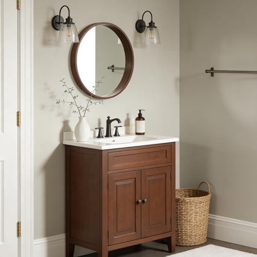 WallBeyond 24 Inch Round Wood Mirror, Circle Wooden Frame Wall Mirror - Image 2