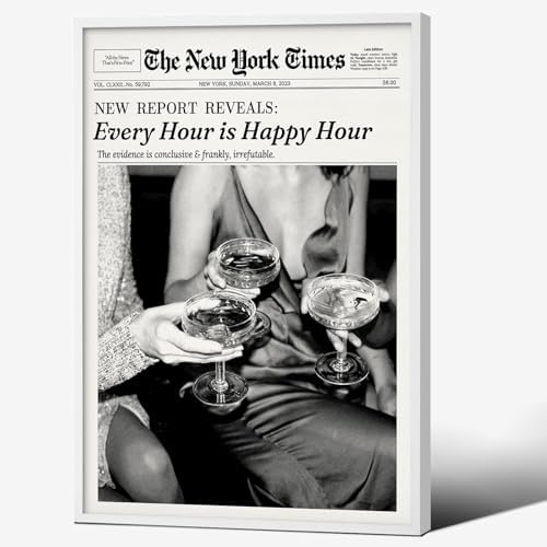 Retro Black and White Newspaper Wall Art 24x36inch White Framed Every Hour Is by Unknown