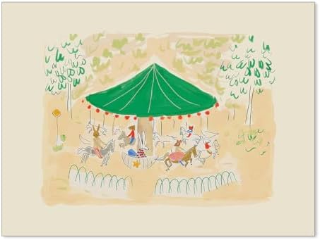 Colorful Carousel Wall Art Trendy Cute Kids Canvas Poster French Theme Nursery by Unknown