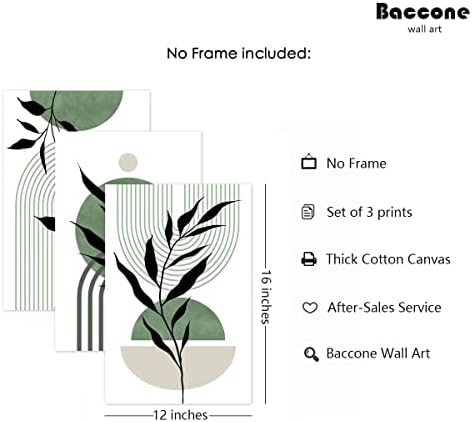 Mid Century Modern Wall Art Set of 3 Sage Green Canvas Wall Art Boho Prints - Image 2