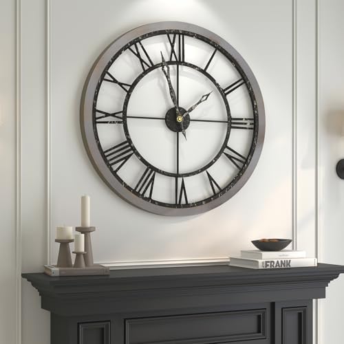 Cuspin 36 Inch Large Wall Clock Farmhouse Rustic Wood Frame Roman Numeral by Cuspin