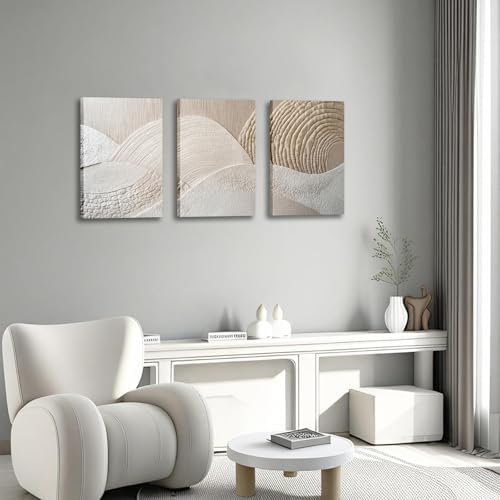 Neutral Abstract Wall Art Set of 3, Minimalist Textured Canvas Decor - Image 6