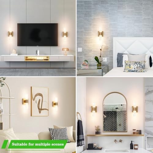Crystal LED Wall Sconces Set of 2, Brushed Gold Bathroom Light Fixtures - Image 4