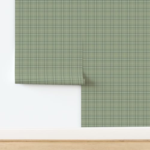 Spoonflower Sage Green Plaid Peel and Stick Wallpaper - Image 4