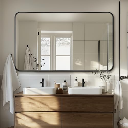 Antok 50x30 Black Metal Framed Bathroom Mirror, Wall Mirror - Image 3