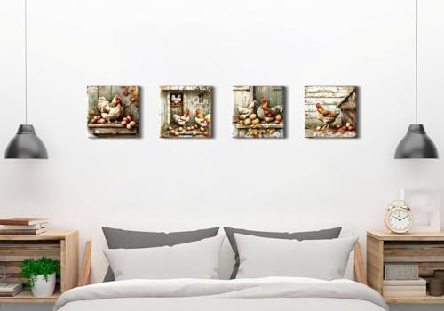 Country Rooster Canvas Wall Art Chicken Kitchen Pictures Rustic Prints - Image 2
