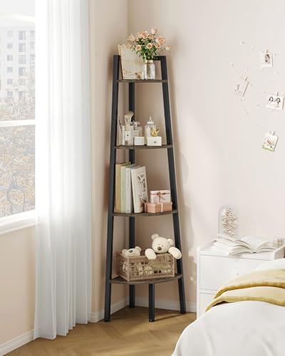 Hoctieon Corner Shelf, 4-Tier Corner Bookshelf, Rustic Ladder Shelf, Industrial - Image 6