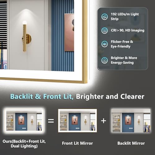 66x40 Gold LED Bathroom Mirror - Image 3