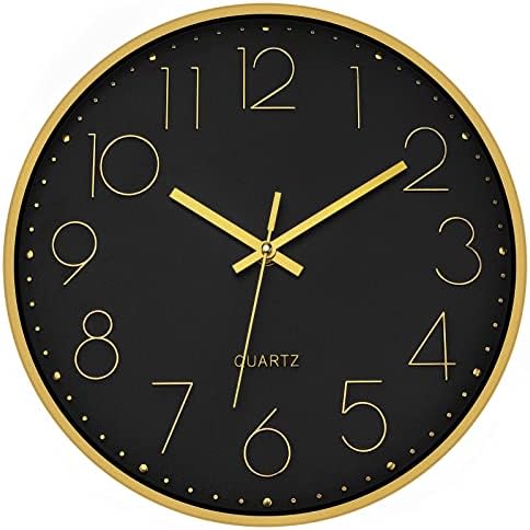 Foxtop 12" Black Gold Wall Clock Silent Battery Operated Modern Metal Clock by Foxtop