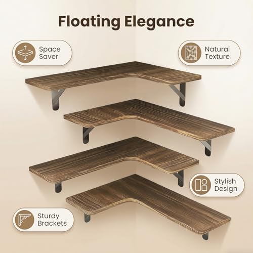 Corner Floating Shelves, Wood Corner Shelves Rustic Brown - Image 3