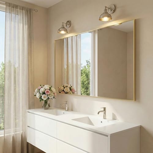 60"x30" Satin Gold Wide Bathroom Wall Mirror - Image 2