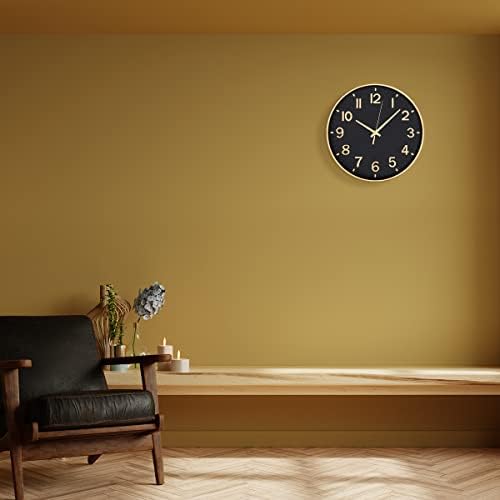 HZDHCLH 12 Inch Silent Wall Clock Battery Operated Non Ticking Black Gold - Image 5